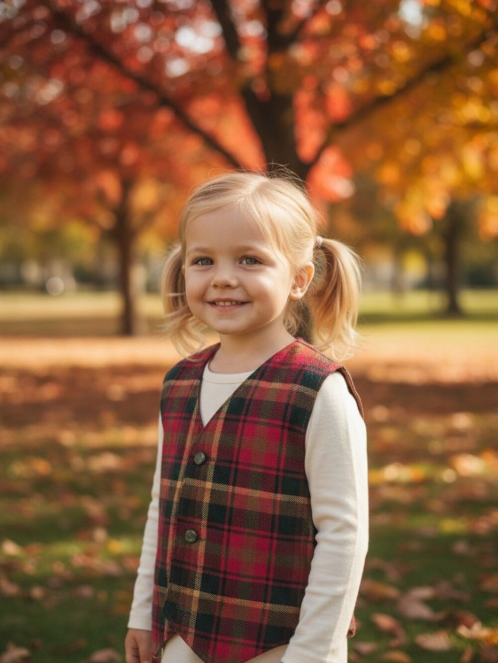 Vintage Mr Toodle Wool Plaid Vest Kids Sz 5 Red Green Tartan Fall Waistcoat - Picture 7 of 7